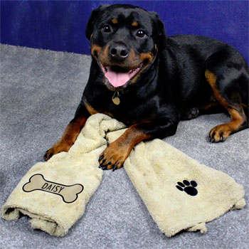 Personalised Bone Print Brown Microfibre Pet Dog Towel