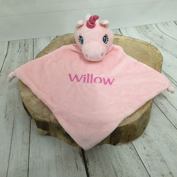 Girl's Personalised Cubbies Pink Unicorn Baby Comforter