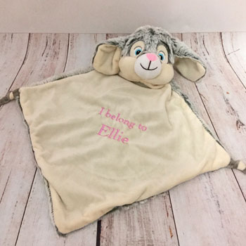 Personalised Grey Cubbies Rabbit Baby Comforter Blankie