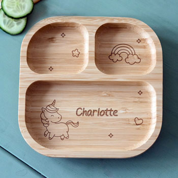 Girl's Personalised Unicorn Bamboo Suction Toddler Plate