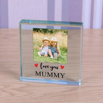Large Personalised Glass Photo Token - Love You With Hearts