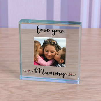 Personalised Large Glass Photo Block - Love You Mum/Mummy