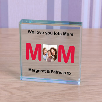 Large Personalised Glass Photo Block - MUM
