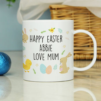 Kid's Personalised Easter Bunny & Chick Plastic Mug