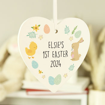 Personalised First Easter Wooden Heart Decoration