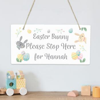 Kid's Personalised Easter Springtime Wooden Sign Decoration