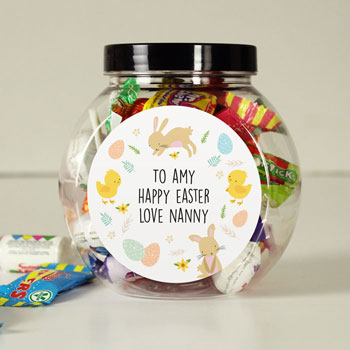 Kid's Personalised Easter Bunny & Chick Sweets Jar