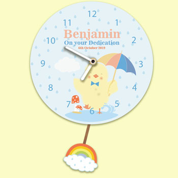 Baby Boy's Personalised Silent Tick Chick Pendulum Clock