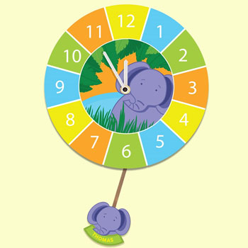 Kid's Bespoke Silent-Tick Elephant Pendulum Wall Clock