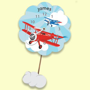 Boy's Personalised Airplane Silent Tick Pendulum Wall Clock