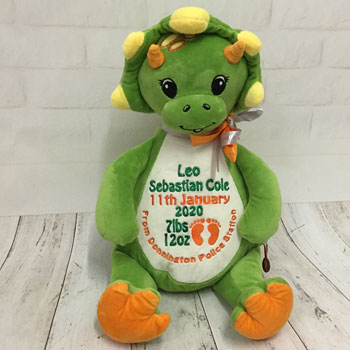 Boy's Personalised Embroidered Green Cubbies Dinosaur Teddy