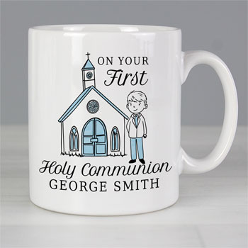 Personalised Boy's First Holy Communion Blue Ceramic Mug
