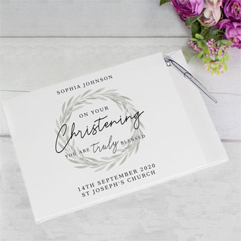 Personalised Truly Blessed Christening Guest Book & Pen