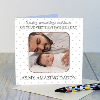 First Father's Day Photo Coaster Card Special Hugs & Kisses