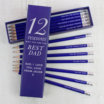 Personalised 12 Reasons Box and 12 Blue HB Pencils
