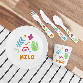 Personalised Kid's Colourful Shapes Plastic Dining Set
