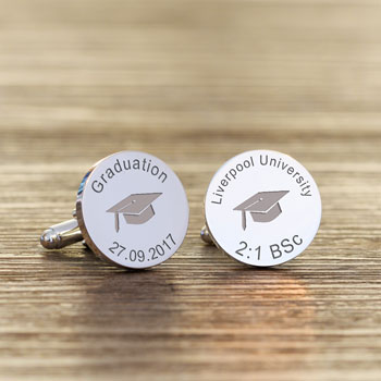 Personalised Round Silver Plated Graduation Cap Cufflinks