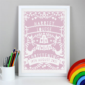 Personalised Pink Papercut Style A4 White Framed Print