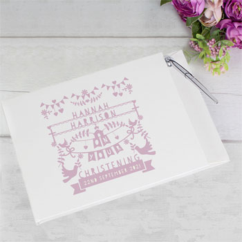 Personalised Pink Paper Cut Style Hardback Guest Book & Pen