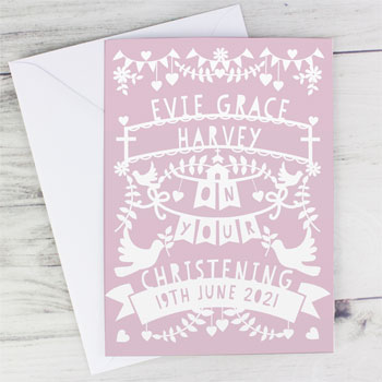Girl's Personalised Pink Paper Cut Style Card