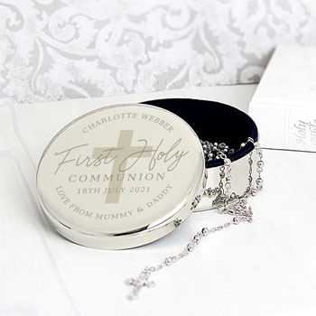 Personalised First Communion Trinket Box & Rosary Beads