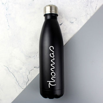Personalised Name Only Black Metal Insulated Water Bottle