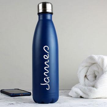 Personalised Name Only Blue Metal Insulated Water Bottle