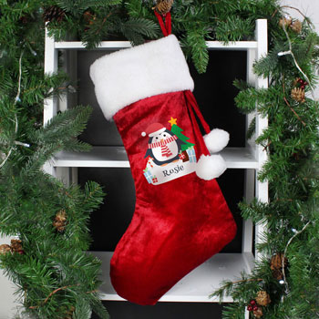 Children's Personalised Christmas Penguin Red Xmas Stocking