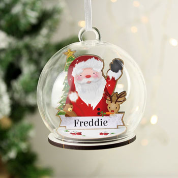 Personalised Wooden Santa Glass Christmas Tree Bauble