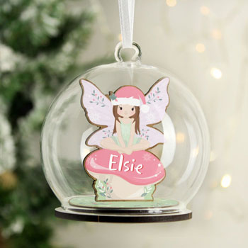 Girl's Personalised Wooden Fairy Glass Tree Bauble