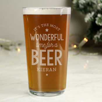 Personalised Wonderful Time For A Beer Pint Glass Xmas Gift