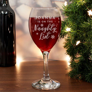 Personalised I'm On The Naughty List Wine Glass Xmas Gift