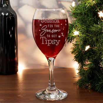 Personalised 'Tis The Season To Get Tipsy Season Wine Glass