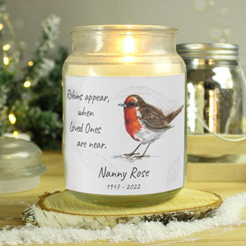 Personalised Robins Appear Memorial Christmas Candle Jar