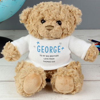 Boy's Personalised Blue Name & Message Teddy Bear