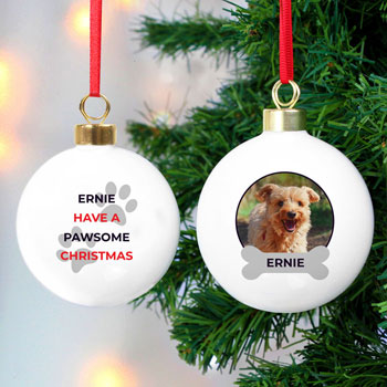 Personalised Pawsome Photo Upload Dog Christmas Tree Bauble