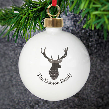 Personalised Highland Stag Traditional Christmas Tree Bauble