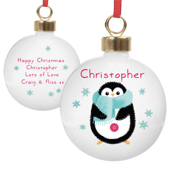 Kid's Personalised Felt Stitch Penguin Christmas Tree Bauble