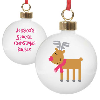 Children's Personalised Reindeer Christmas Tree Bauble