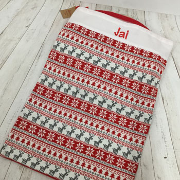 Personalised Red & White Nordic Print Christmas Sack
