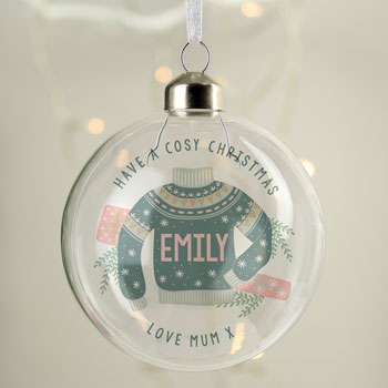 Personalised Cosy Christmas Glass Tree Bauble