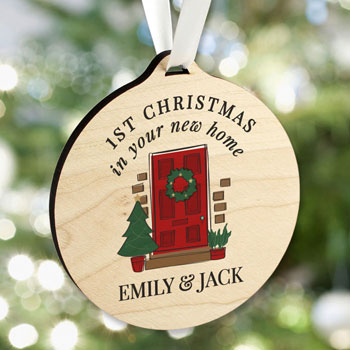 Personalised New Home Round Wooden Christmas Tree Decoration
