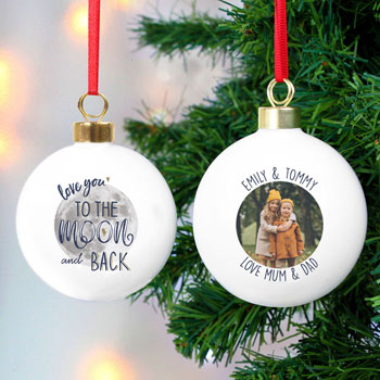 Personalised Love You to the Moon & Back Photo Tree Bauble