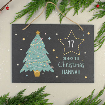 Personalised Christmas Tree Chalk Countdown Slate Sign