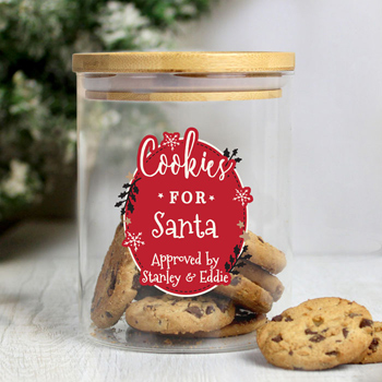 Personalised Christmas Glass Treats Jar with Bamboo Lid