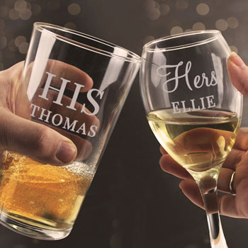 Personalised His & Hers Pint and Wine Glass Set