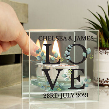 Personalised Botanical Love Mirrored Glass Tea Light Holder