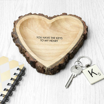 Personalised Rustic Wooden Carved Heart Dish