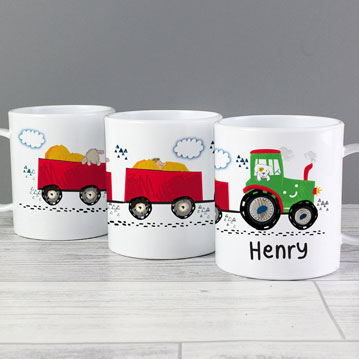 Kid's Personalised Tractor Plastic Mug