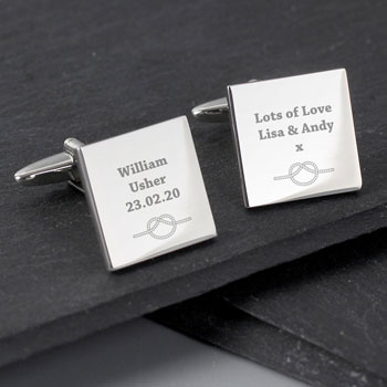 Personalised Tie the Knot Square Wedding Party Cufflinks